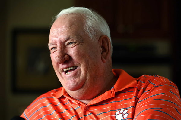Former Clemson Tigers head football coach Danny Ford laughs as he responds to a question during his “Sports Legends” interview. Ford went 96–29–4 during his 11-year coaching career at Clemson. He says his only regret that his time at Clemson ended abruptly is that “I wish I’d been able to coach a player’s son. … See if he’s as tough as his daddy.” JEFF SINER / THE CHARLOTTE OBSERVER