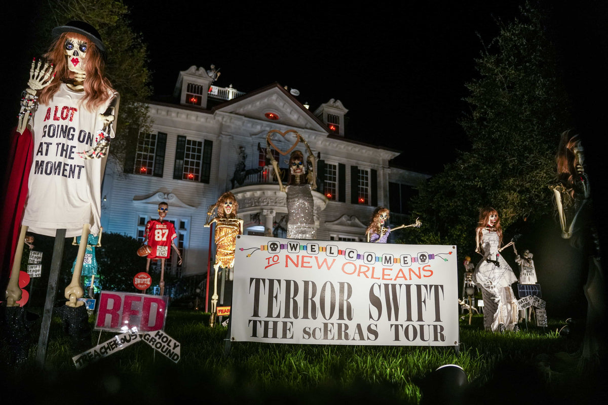 Louellen and Darryl Berger own the Skeleton House in New Orleans, which adopted a Taylor Swift theme for the 2024 Halloween season. Bryan West / USA TODAY Network
