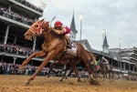 Rich Strike, with Sonny Leon aboard, wins the 148th running of the Kentucky Derby, May 7, 2022. Michael Clevenger and Christopher Granger / The Courier Journal