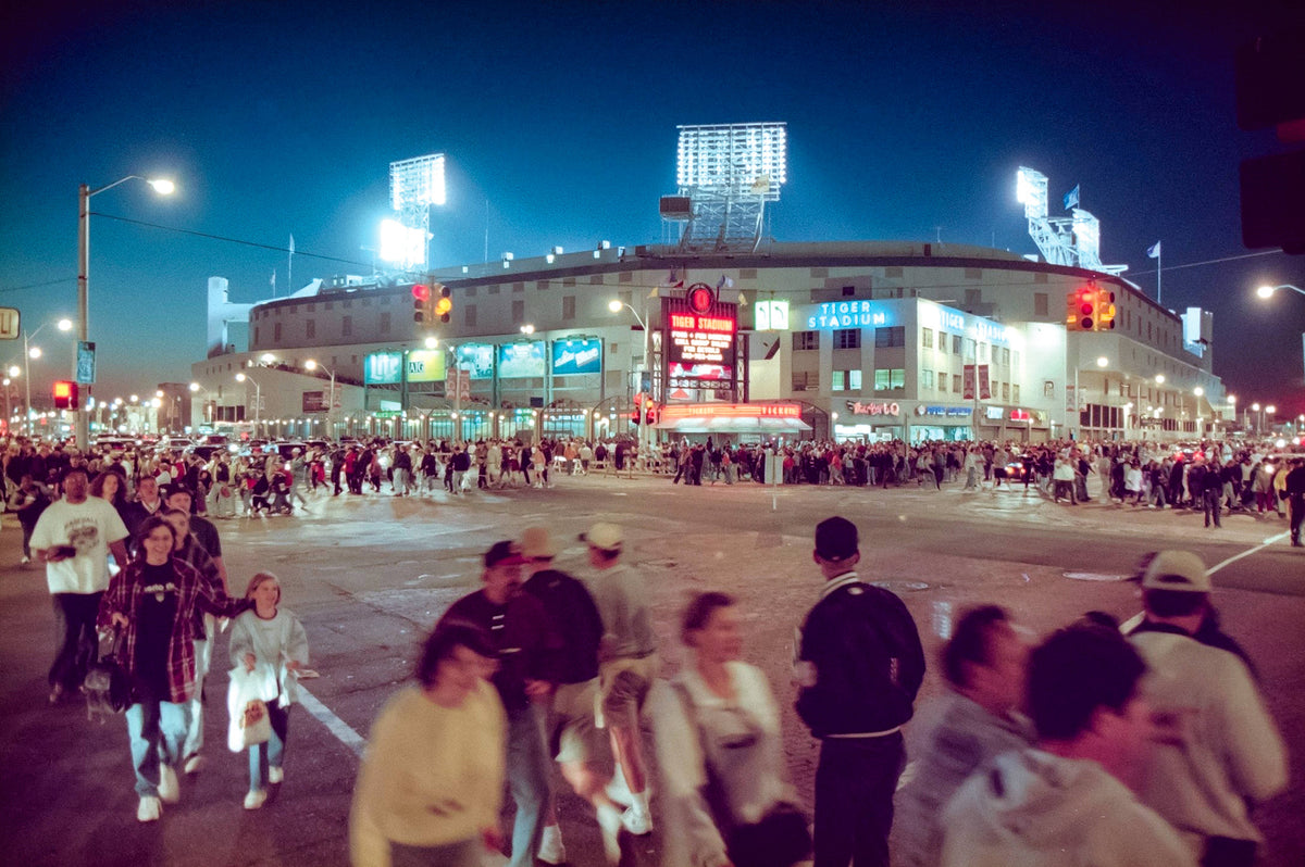 Crowds depart Tiger Stadium at the corner of Michigan Avenue and Trumbull Street in Detroit after one of the final games to be played at the historic ballpark in September  1999. J. Kyle Keener / Detroit Free Press