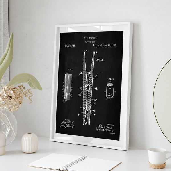 Laundry Room Clothespin Patent Poster