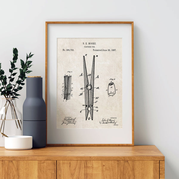Laundry Room Clothespin Patent Wall Art