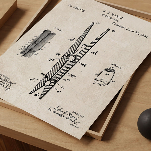Laundry Room Clothespin Patent Poster