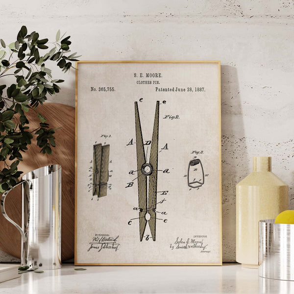 Laundry Room Clothespin Patent Wall Art