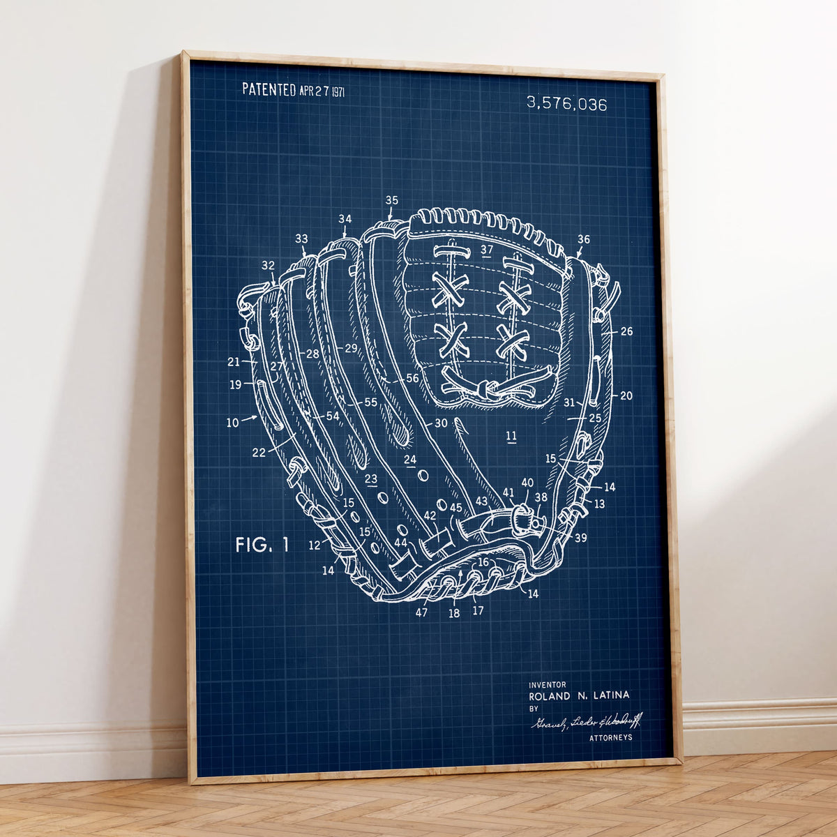 Baseball Glove Patent Wall Art - Blueprint