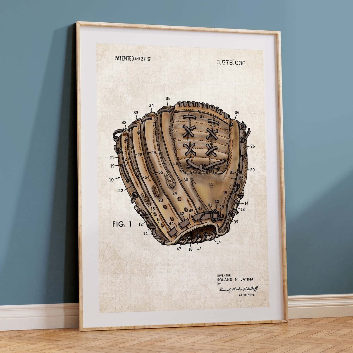 Baseball Glove Patent Wall Art - Color