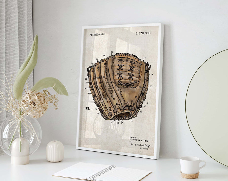 Baseball Glove Patent Wall Art - Color
