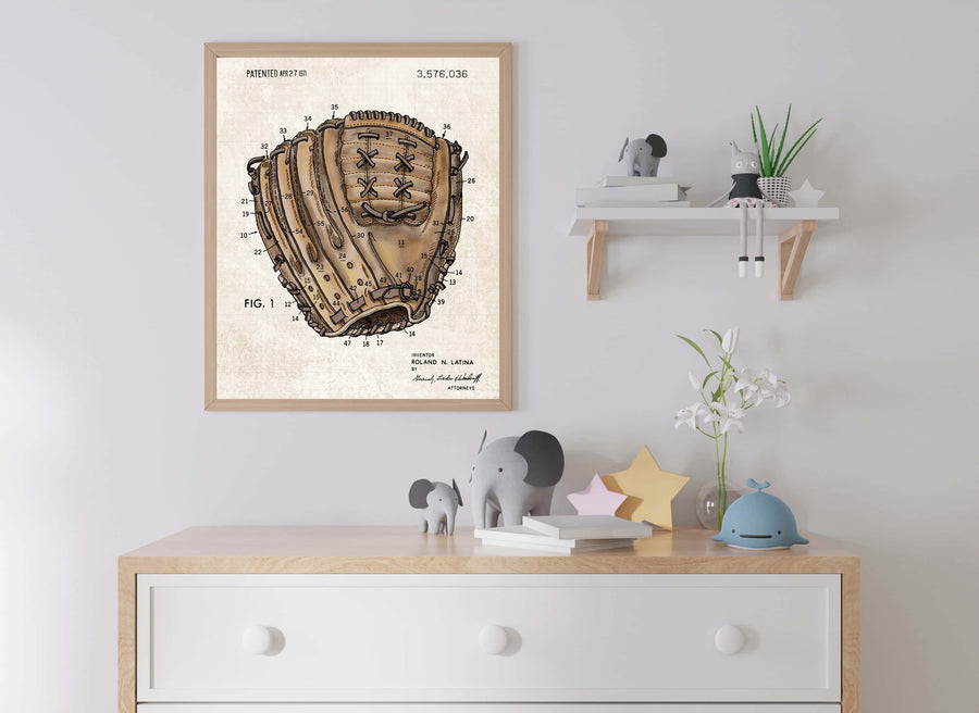 Baseball Glove Patent Wall Art - Color