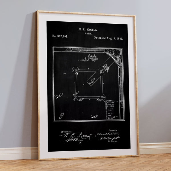 Baseball Field Patent Wall Art - Chalkboard