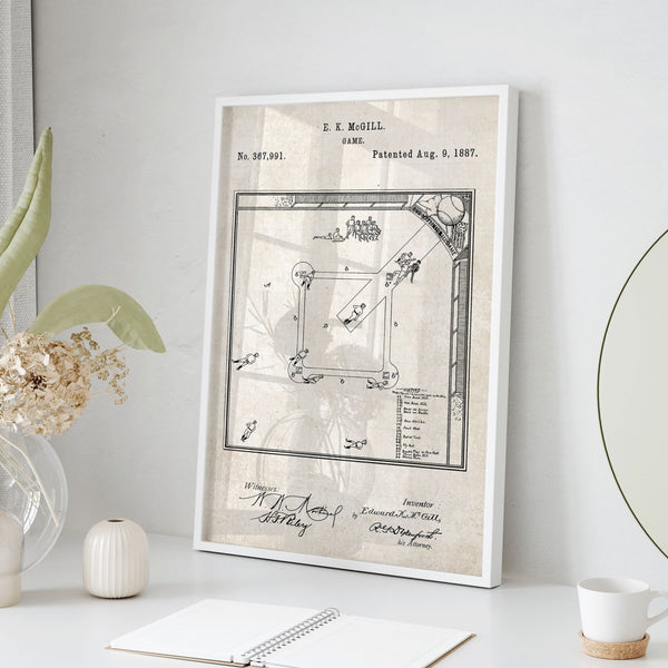 Baseball Field Patent Wall Art - Vintage Paper