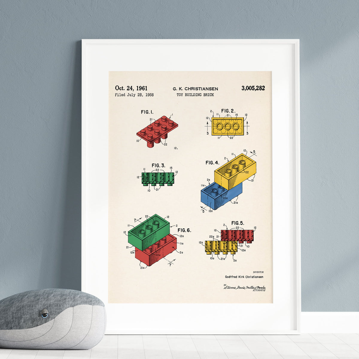 Toy Building Brick Patent Wall Art - Color
