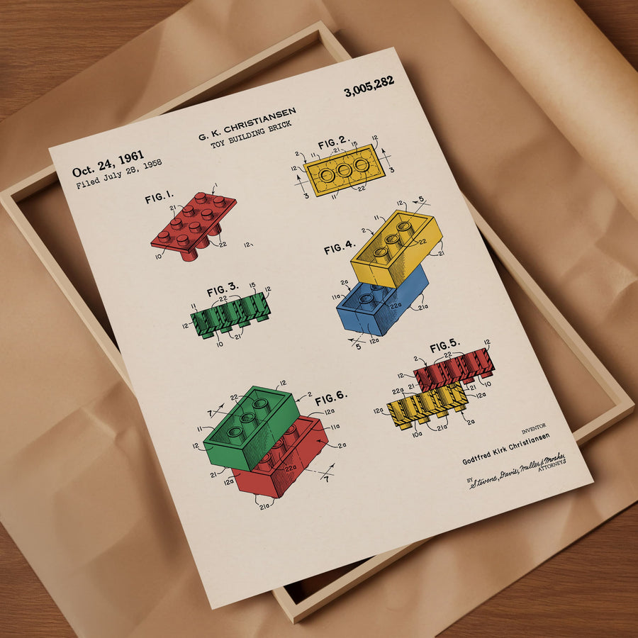 Toy Building Brick Patent Wall Art - Color