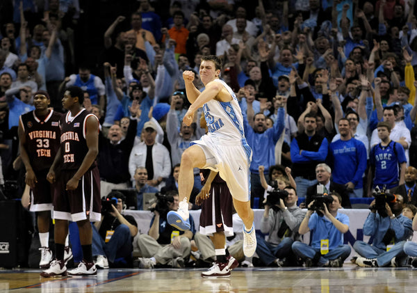 After one of his finest moments as a collegian, North Carolina’s Tyler Hansbrough runs upcourt wildly celebrating his game-winning shot against Virginia Tech in the 2008 ACC Tournament semifinals in Charlotte. DAVID T. FOSTER III / THE CHARLOTTE OBSERVER