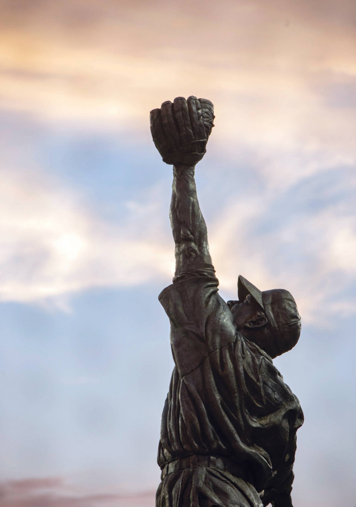 A photo at sunset of the statue of Al Kaline in the outfield during the Detroit Tigers as they take on the Kansas City Royals for the Tigers home opener at Comerica Park in Detroit, July 27, 2020. Due to Covid-19 fans are not permitted in the ballparks around the country. Mandi Wright / Imagn Images