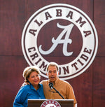 Nick and Terry Saban greet the crowd during the Nick's Kids Foundation Luncheon in Bryant-Denny Stadium, Aug. 2, 2018. Gary Cosby Jr. / Imagn Content Services, LLC