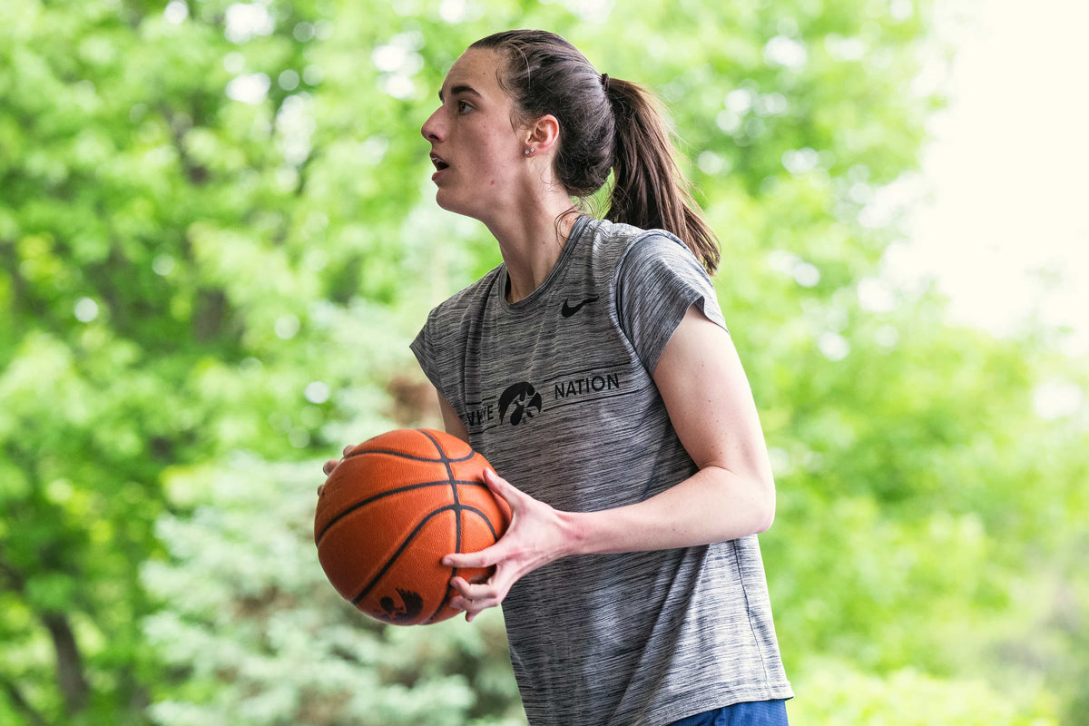 Iowa guard Caitlin Clark works out at a family friend's residence, May 24, 2022, in West Des Moines. Meg McLaughlin / Des Moines Register