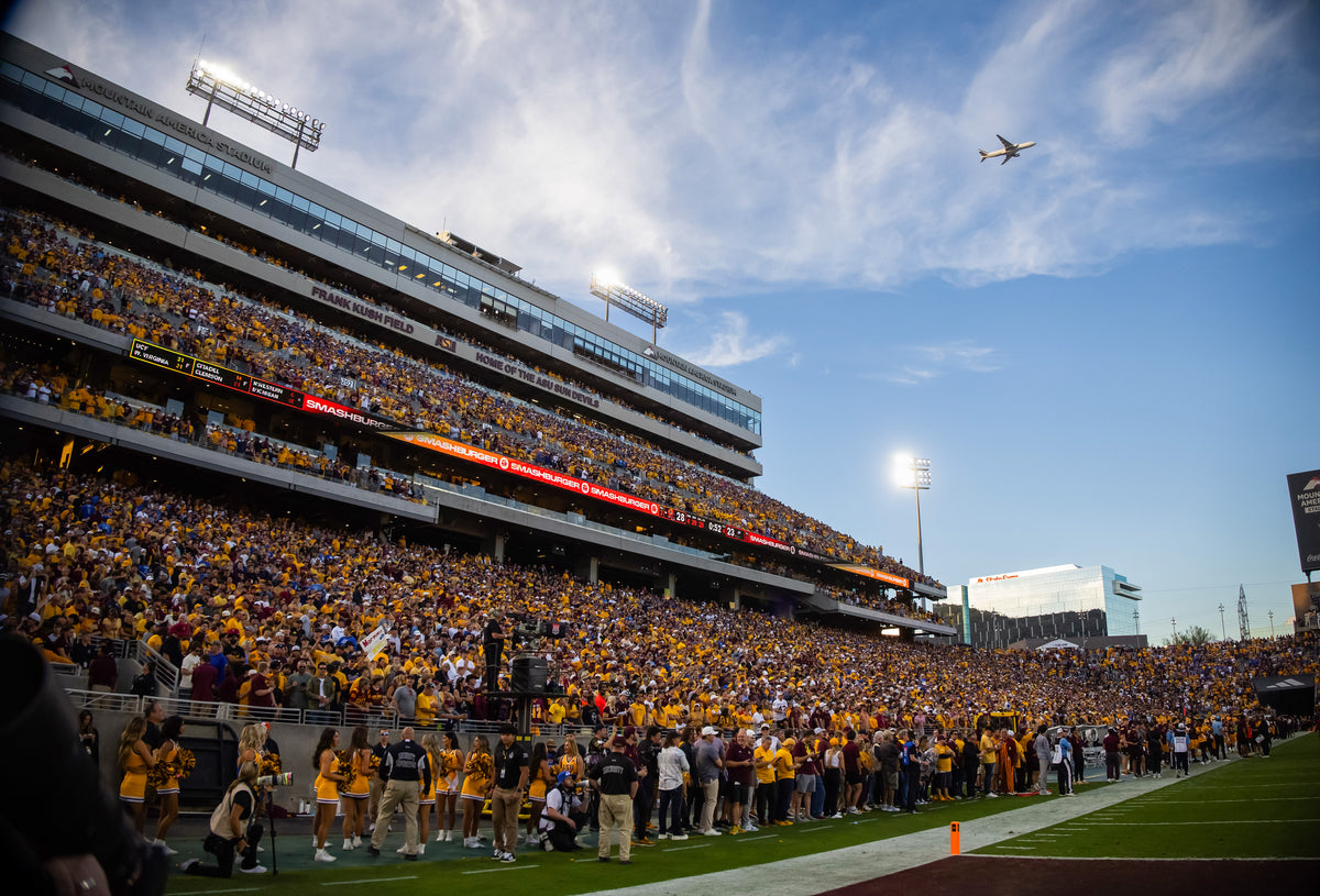 A majestic scene for homecoming and a Big 12 showdown on Nov. 23: 55,400 fans packed Mountain America Stadium on a 78-degree afternoon. No. 21 Arizona State beat No. 14 BYU 28-23, raising its record to 68-23-4 in homecoming games and 9-9 against AP Top 25 opponents on homecoming. Mark J. Rebilas / Imagn Images