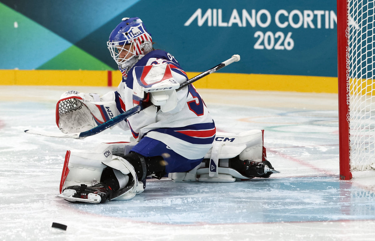 Gwyneth Philips of United States in action against Switzerland in women's ice hockey group A play during the Milano Cortina 2026 Olympic Winter Games at Milano Santagiulia Ice Hockey Arena. Mike Segar / Reuters via Imagn Images
