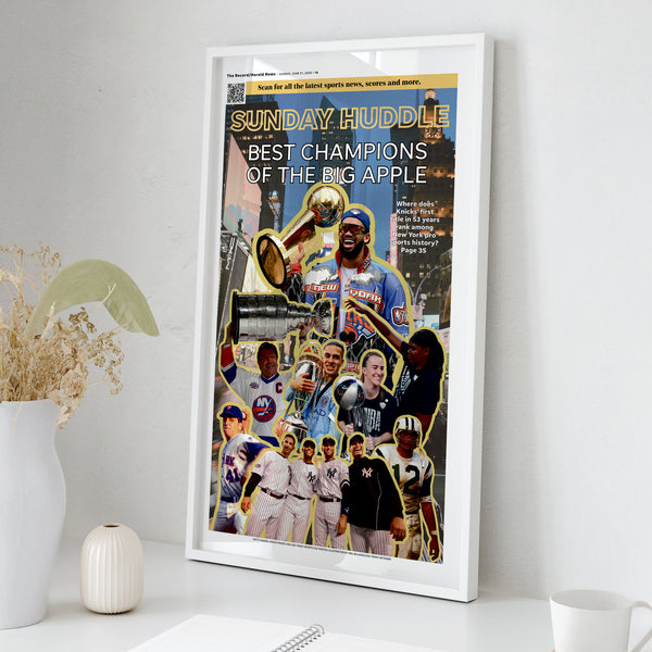 Best Champions of the Big Apple Front Page Wall Art wall art mockup - Square framed room