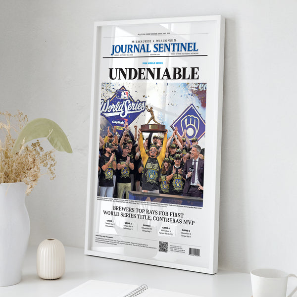 Brewers Undeniable Front Page wall art mockup - Square framed room