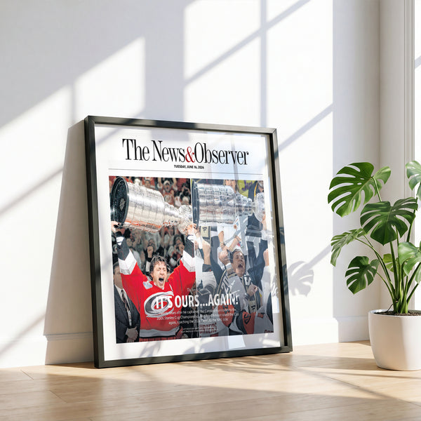 Carolina Hurricanes Stanley Cup Ours Again Front Page Wall Art wall art mockup - Plant window frame