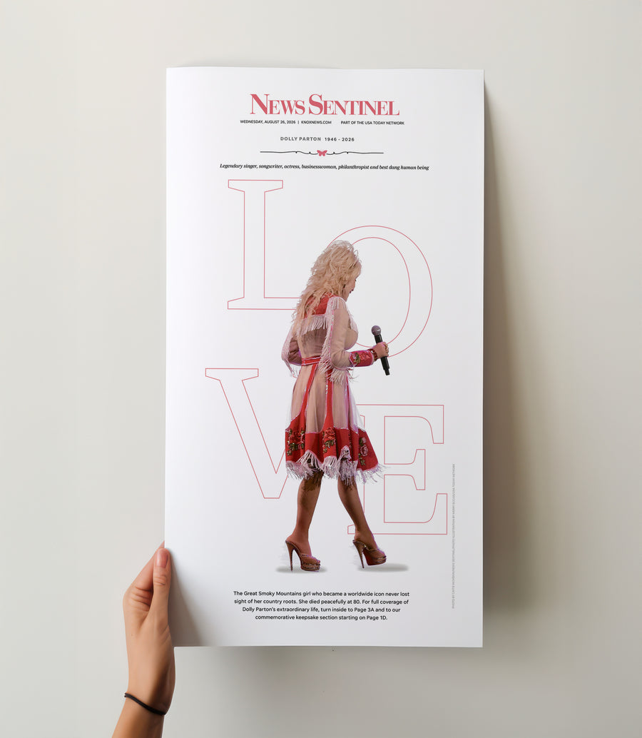 Dolly Parton LOVE Front Page Wall Art wall art mockup - Hand-held loose poster
