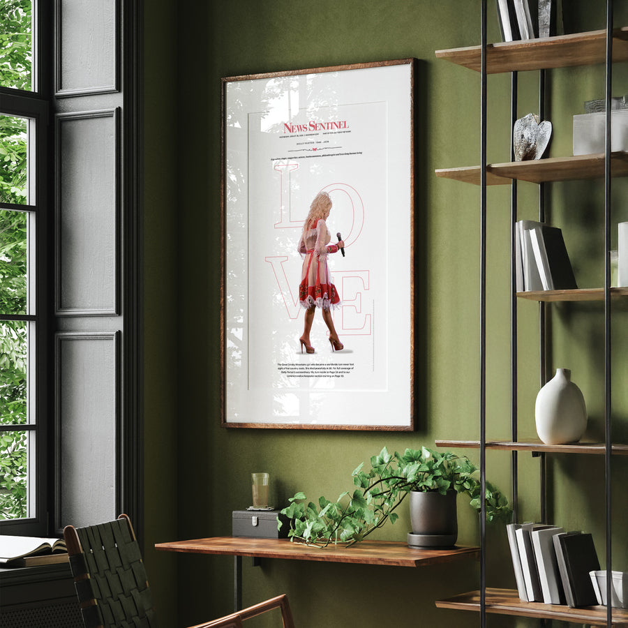 Dolly Parton LOVE Front Page Wall Art wall art mockup - Single black frame