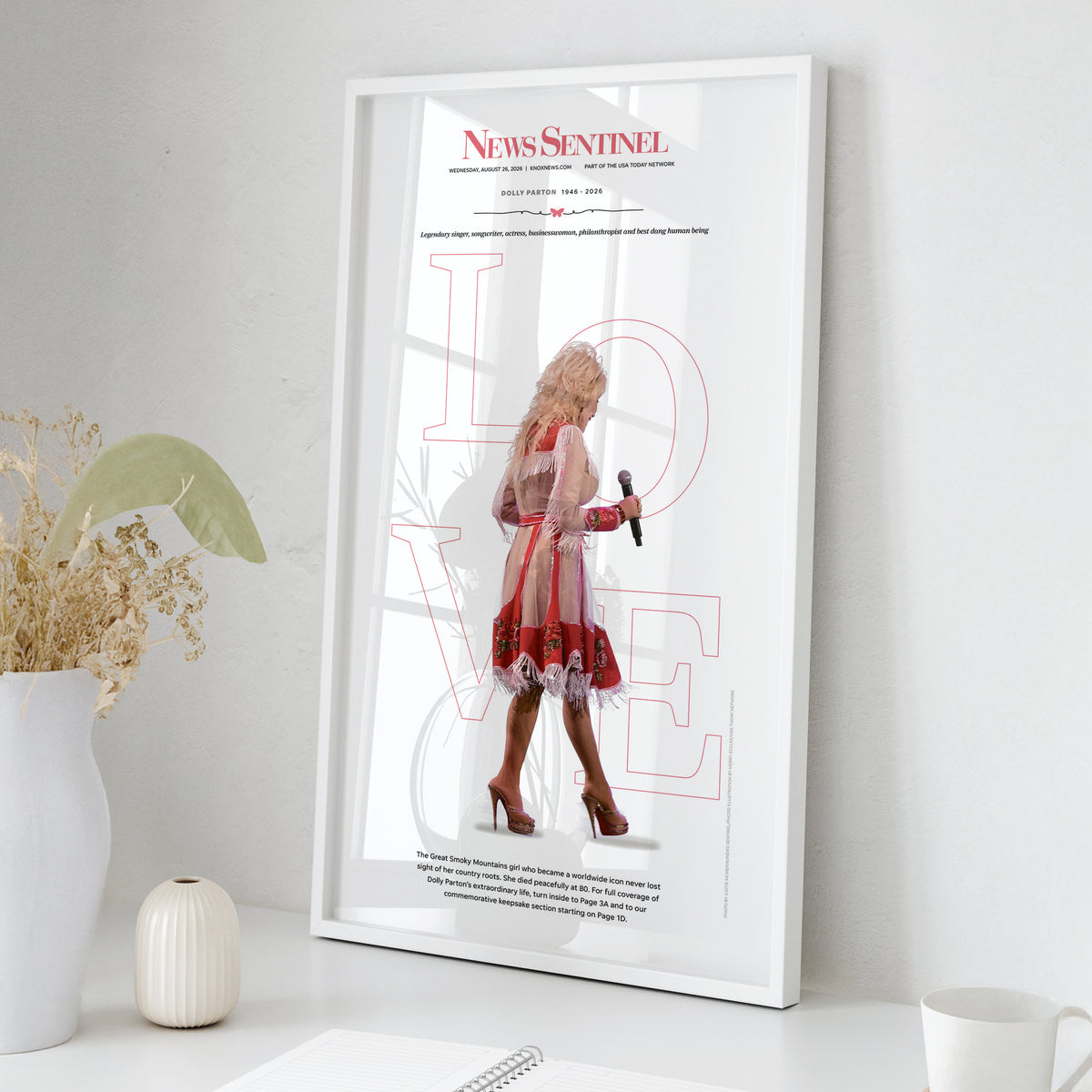 Dolly Parton LOVE Front Page Wall Art wall art mockup - Square framed room