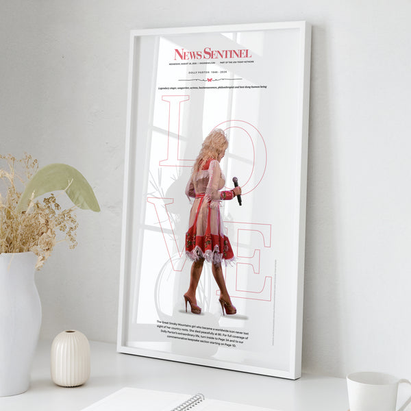 Dolly Parton LOVE Front Page Wall Art wall art mockup - Square framed room