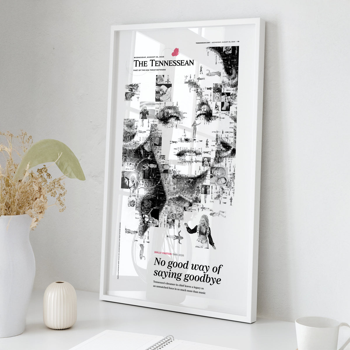 Dolly Parton No Good Way to Say Goodbye Tennessean Front Page Wall Art wall art mockup - Square framed room