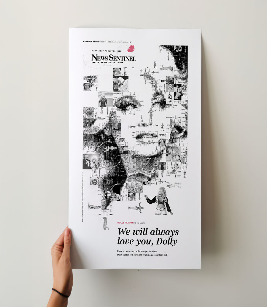 Dolly Parton No Good Way to Say Goodbye Knoxville Front Page Wall Art wall art mockup - Hand-held loose poster