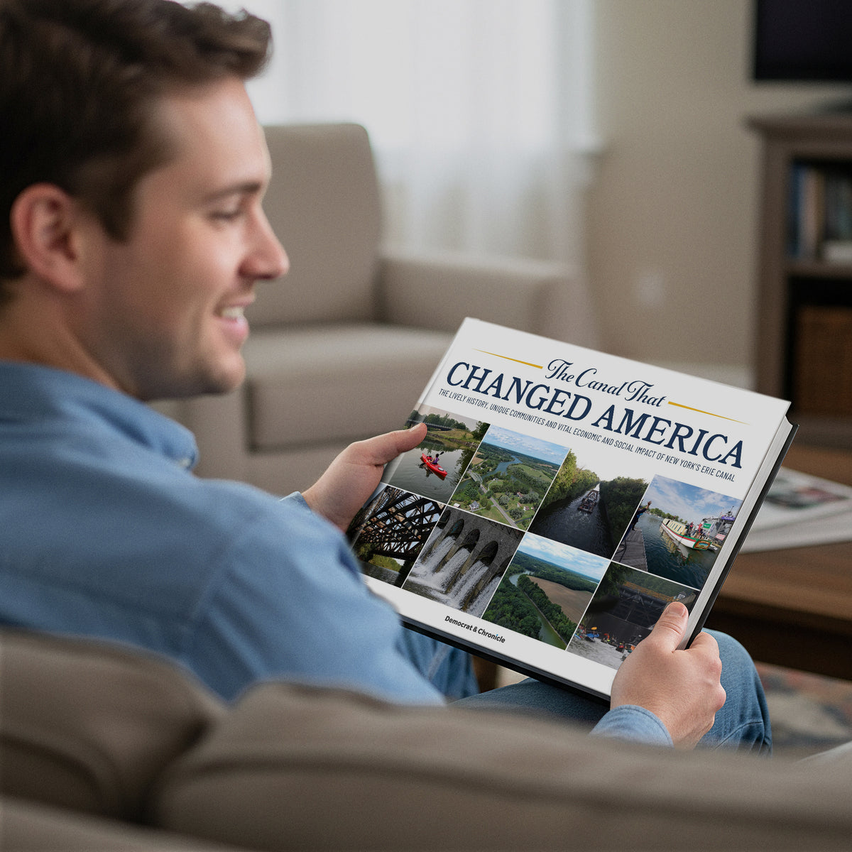 Erie Canal book mockup - Man hands