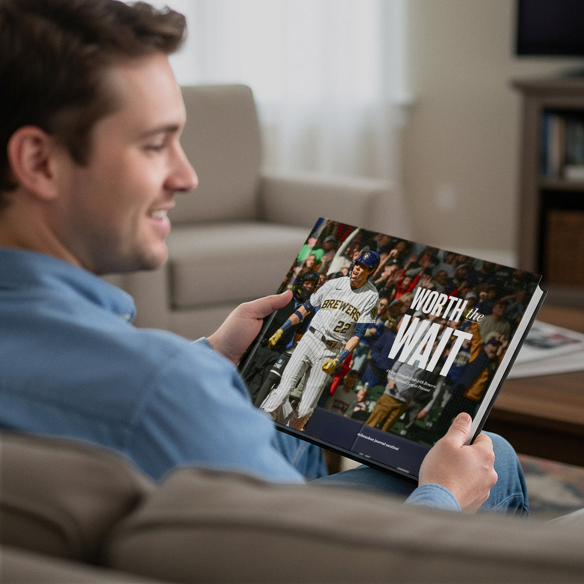 Milwaukee Brewers 2026 book mockup - Man hands