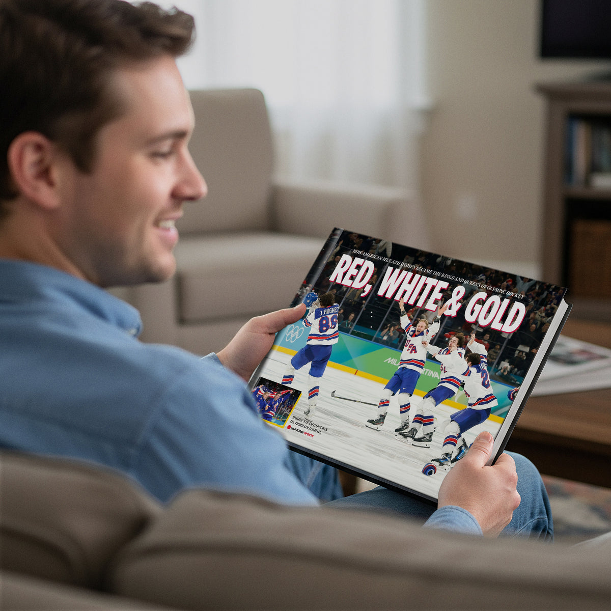 Team USA Hockey 2026 book mockup - Man hands