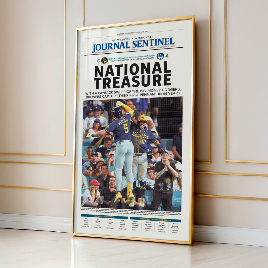 Milwaukee Brewers NL Champs Front Page Wall Art wall art mockup - Gallery wall square
