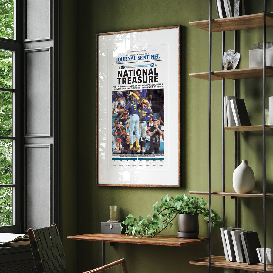 Milwaukee Brewers NL Champs Front Page Wall Art wall art mockup - Single black frame