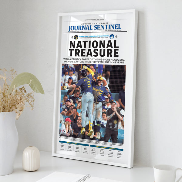 Milwaukee Brewers NL Champs Front Page Wall Art wall art mockup - Square framed room