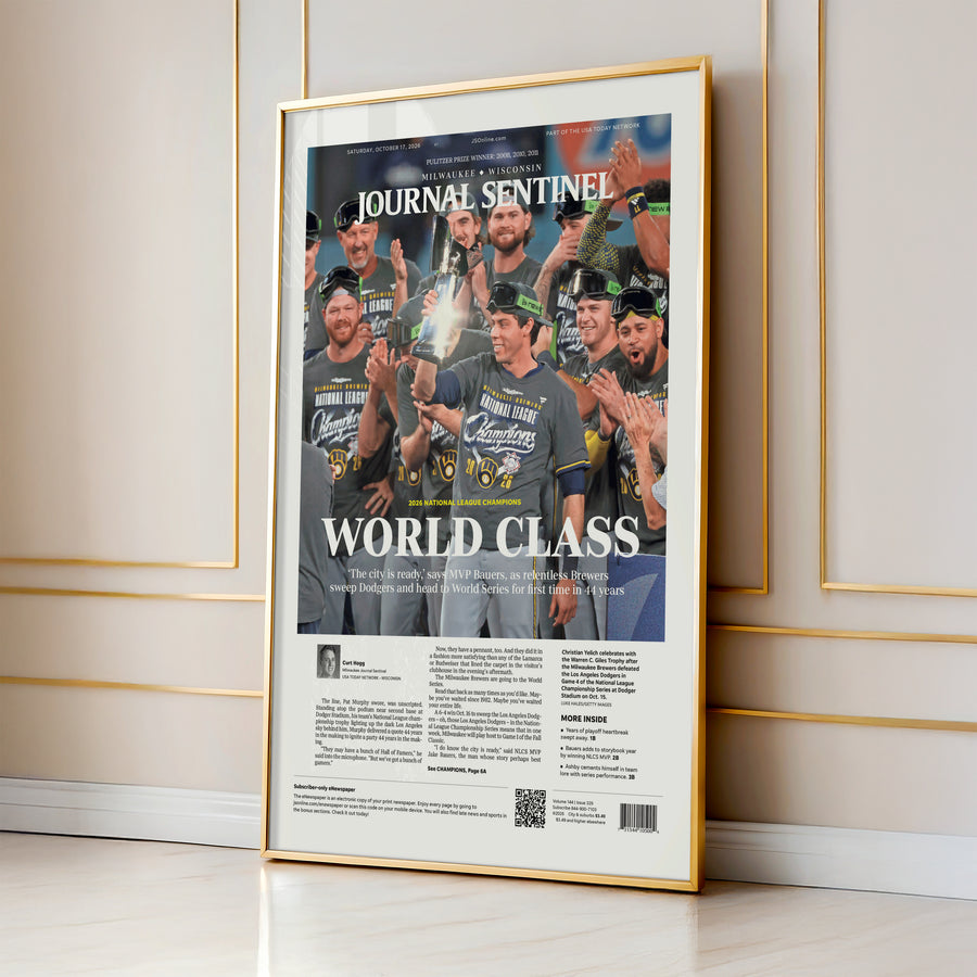Milwaukee Brewers NL World Class Front Page Wall Art wall art mockup - Gallery wall square