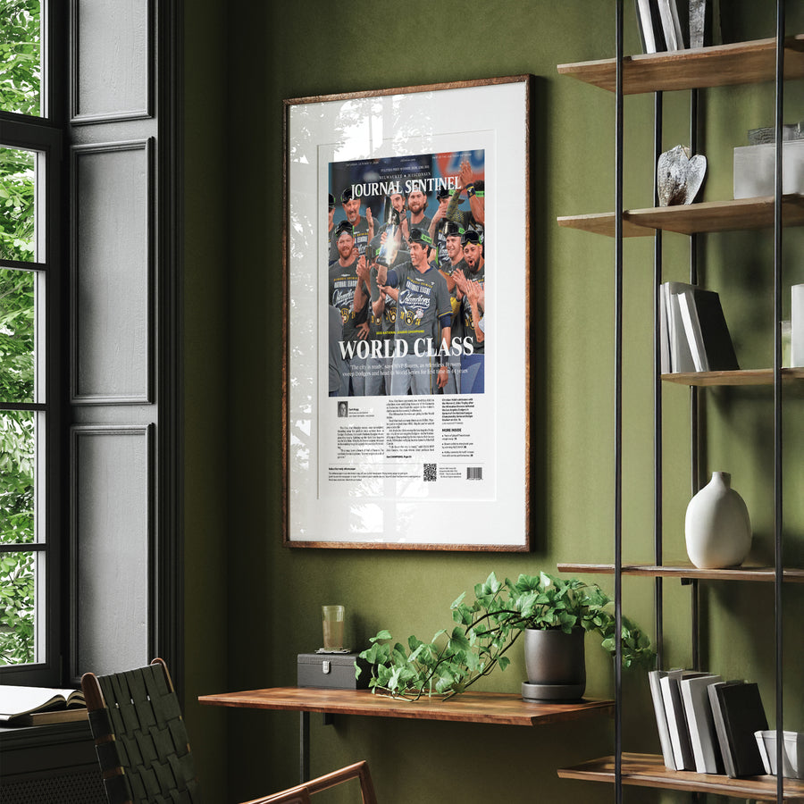 Milwaukee Brewers NL World Class Front Page Wall Art wall art mockup - Single black frame