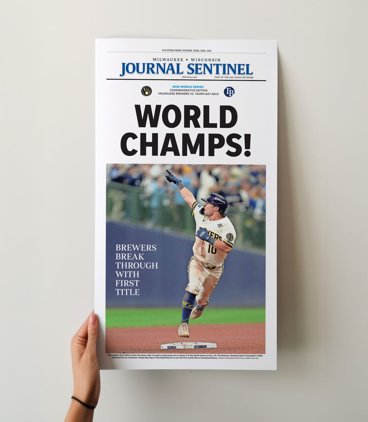 Milwaukee Brewers World Champs Stadium Edition wall art mockup - Hand-held loose poster