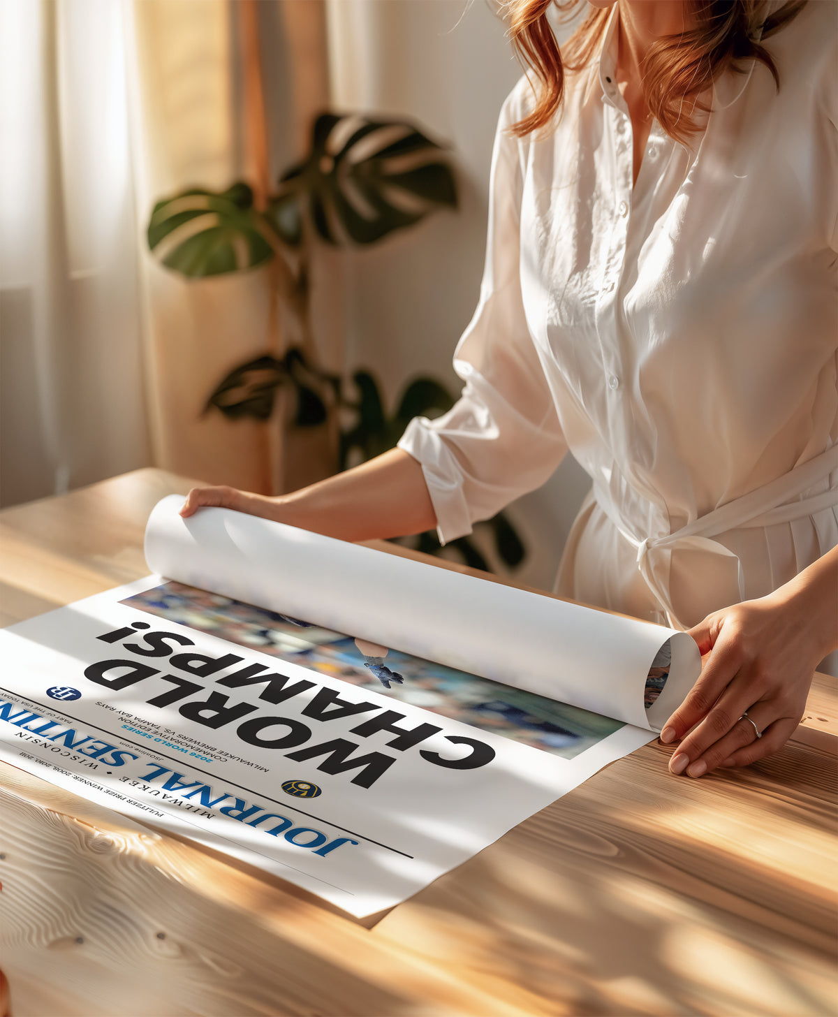 Milwaukee Brewers World Champs Stadium Edition wall art mockup - Rolled poster table