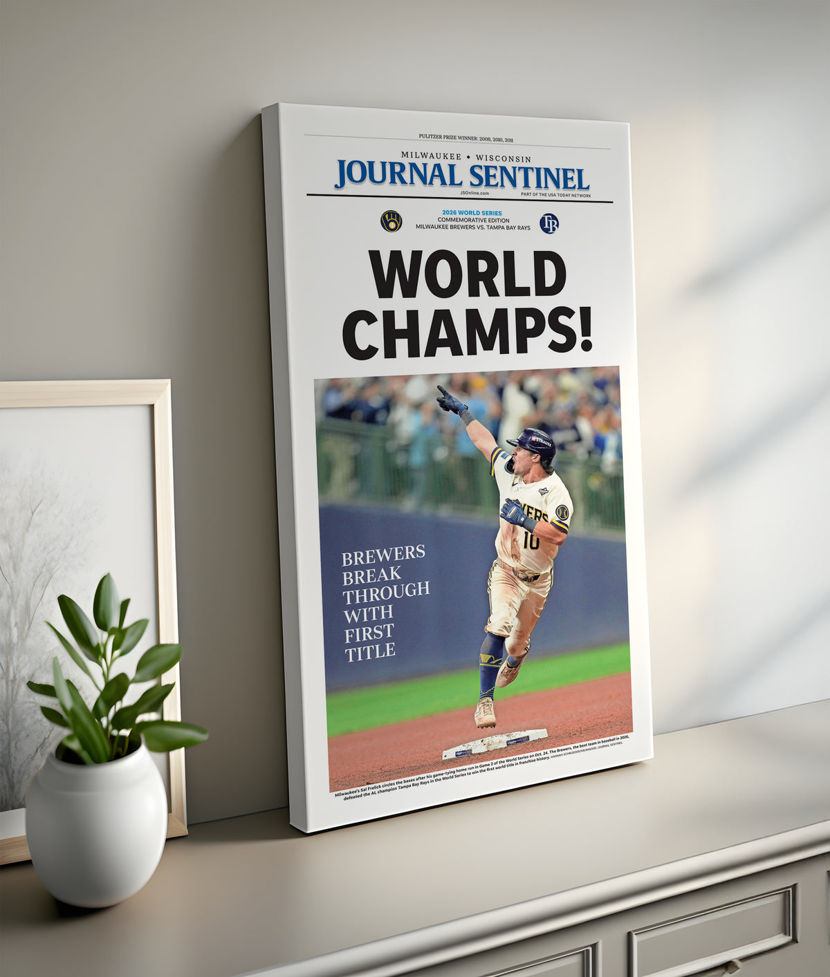 Milwaukee Brewers World Champs Stadium Edition wall art mockup - Tall lifestyle frame