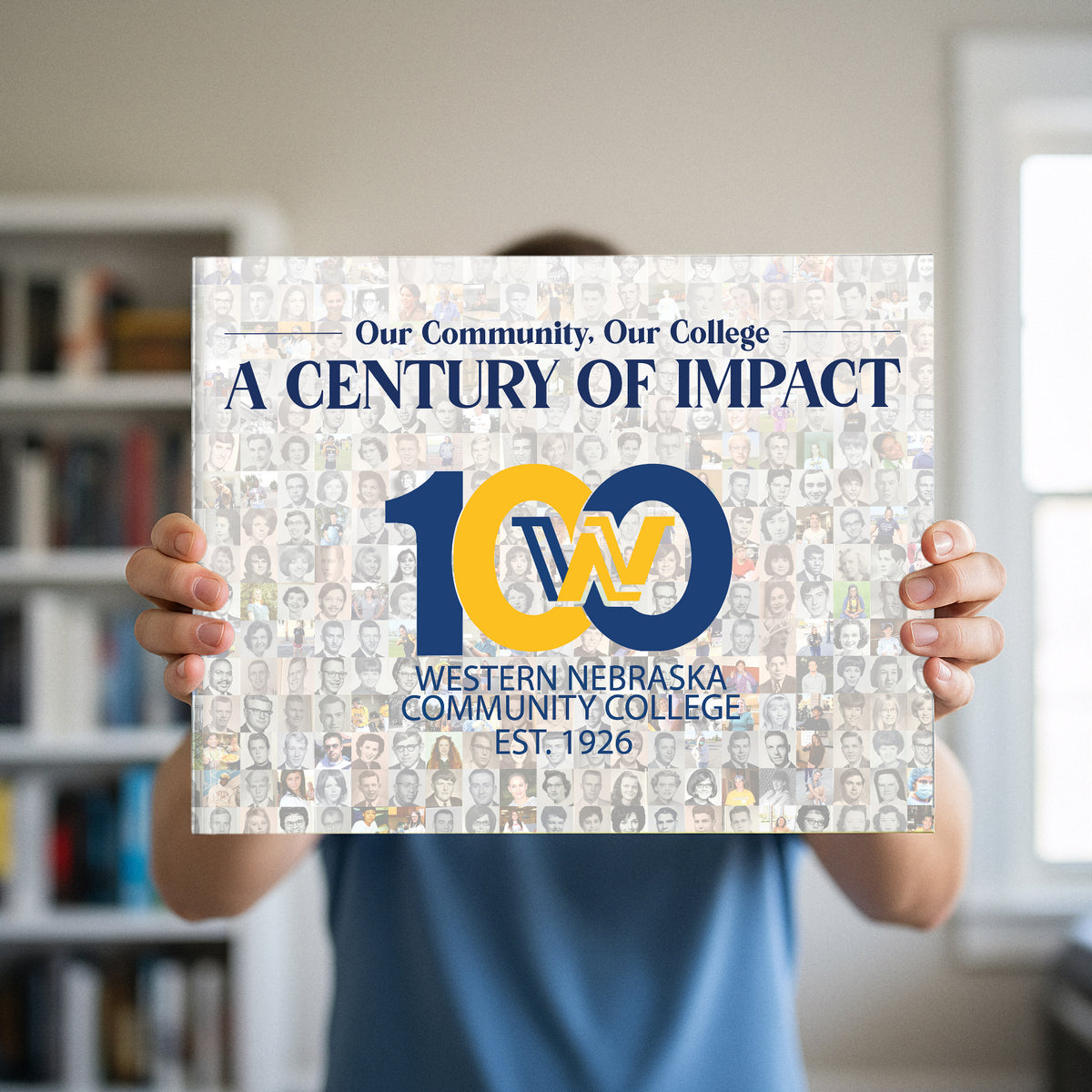 Western Nebraska Community College History book mockup - Hands covering face