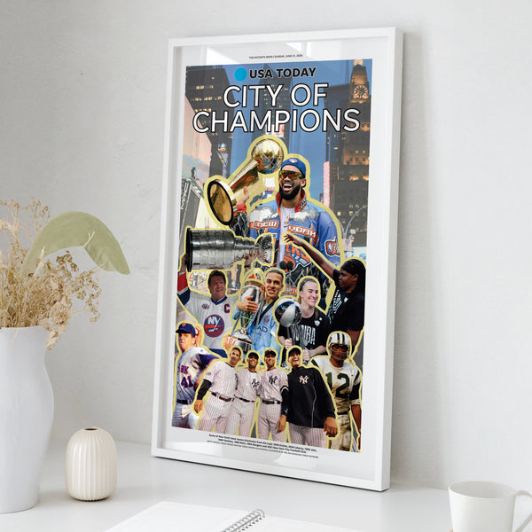 New York City of Champions Front Page Wall Art wall art mockup - Square framed room