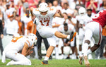 Texas kicker Cameron Dicker (17) kicks the game-winning field goal during the game against Oklahoma on Oct. 6, 2018. Texas defeated Oklahoma 48-45 to improve to 5-1. Nick Wagner / Austin American-Statesman