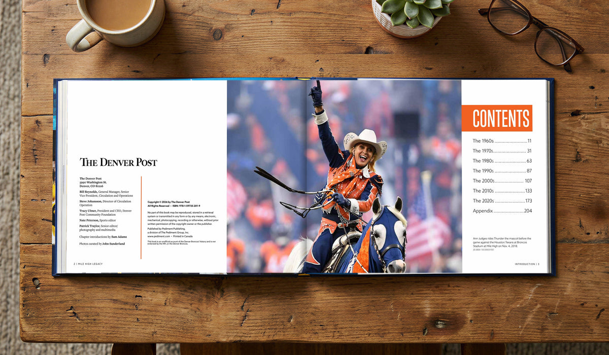 Denver Broncos Legacy (2026 Update) book mockup - Open spread