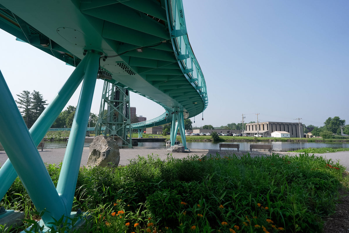 The pedestrian bridge in Brockport crosses the Erie Canal and connects to the SUNY Brockport Campus. The bridge opened in June of 2025. Tina MacIntyre-Yee / Democrat and Chronicle