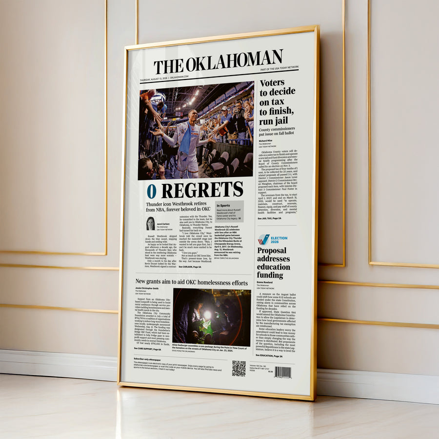 Russell Westbrook 0 Regrets Front Page Wall Art wall art mockup - Gallery wall square