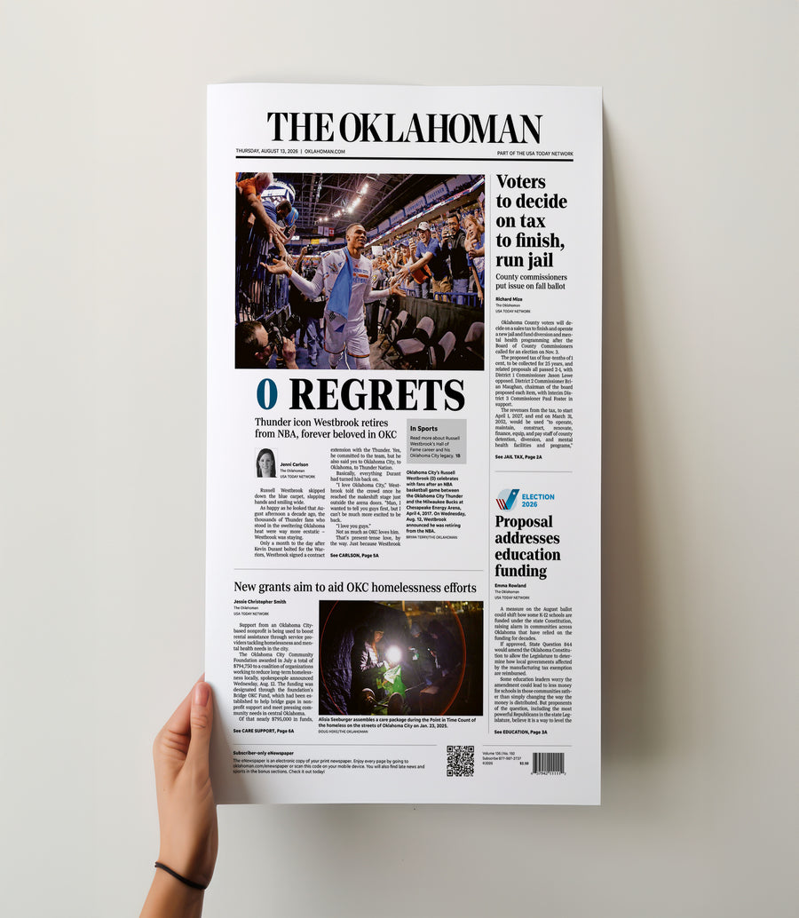 Russell Westbrook 0 Regrets Front Page Wall Art wall art mockup - Hand-held loose poster
