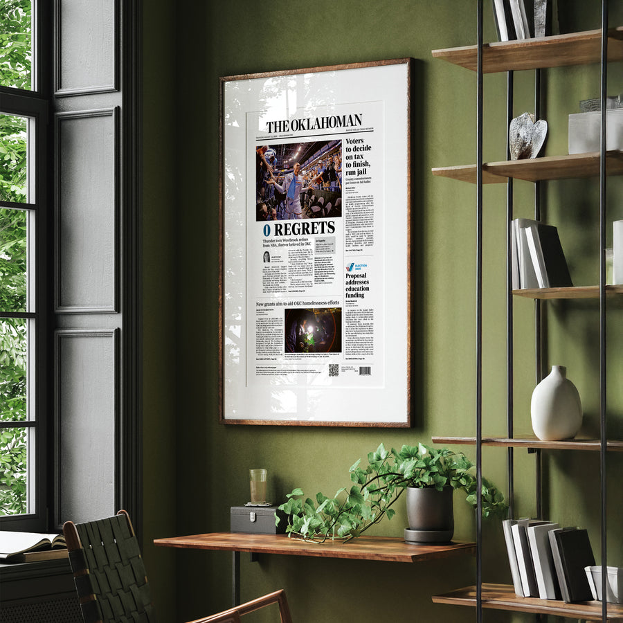 Russell Westbrook 0 Regrets Front Page Wall Art wall art mockup - Single black frame